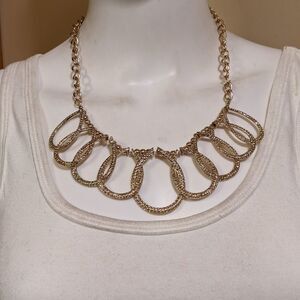 Vintage gold tone circles rings statement necklace